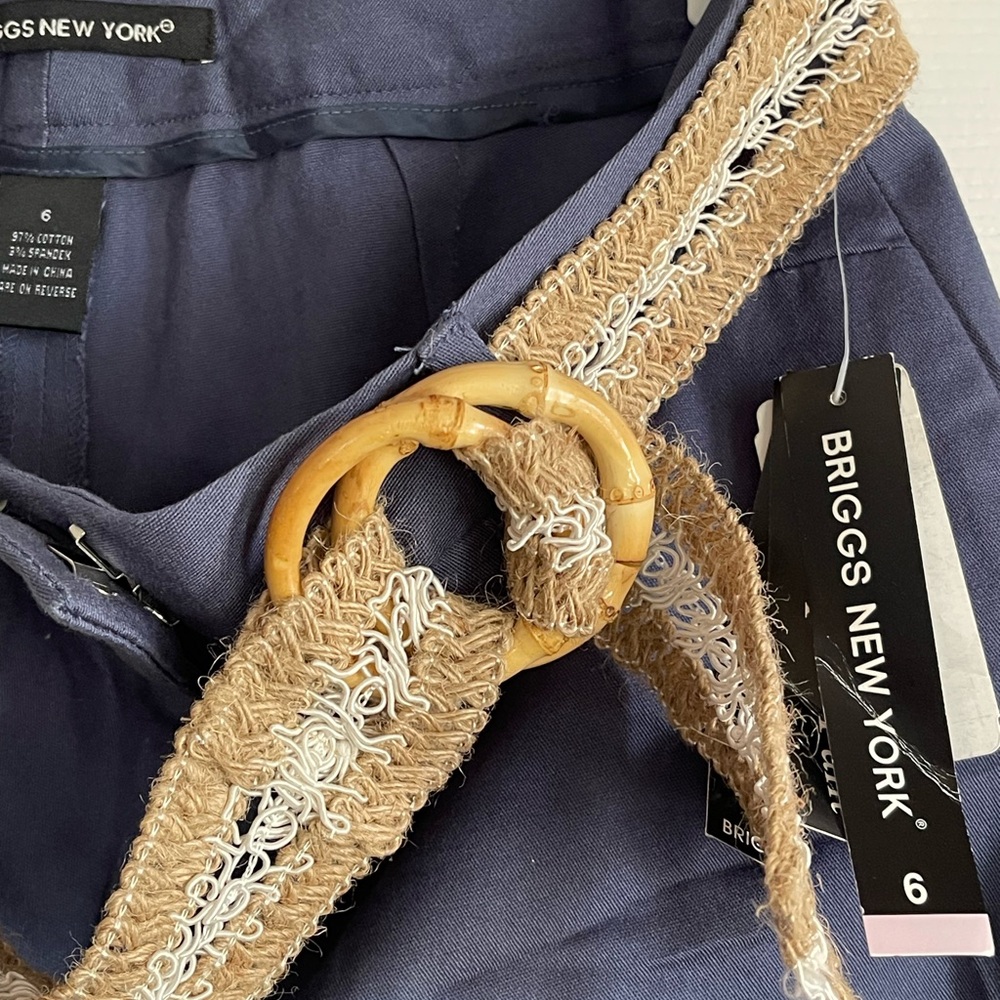 NWT Briggs New York Blue Ankle Cropped Pants With Belt Classic Style - Picture 8 of 9